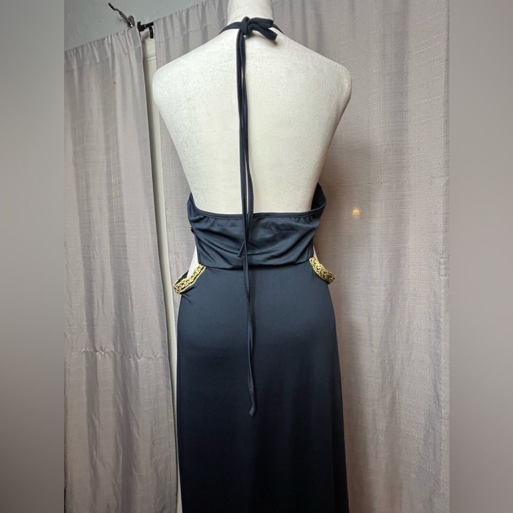 Women’s Maxi Halter with strap Navy Blue with Gold